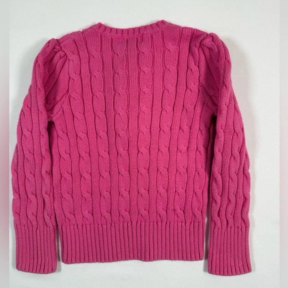 RALPH LAUREN‎ Girls Cable Knit Sweater Ruffle Button Front Size 4 Preppy Classic